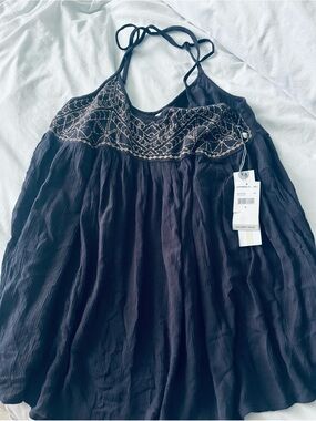 O'Neill Navy Halter Top with Tan Embroidery